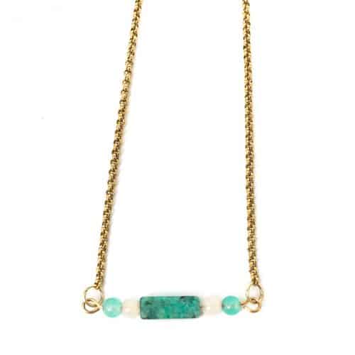 Stainless steel ketting met natuursteen kralen Blue Marmer goud