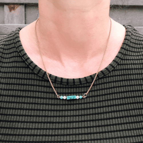 Stainless steel ketting met natuursteen kralen Blue Marmer goud