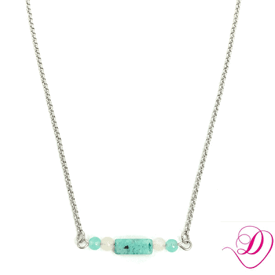 Stainless steel ketting met natuursteen kralen Blue Marmer zilver