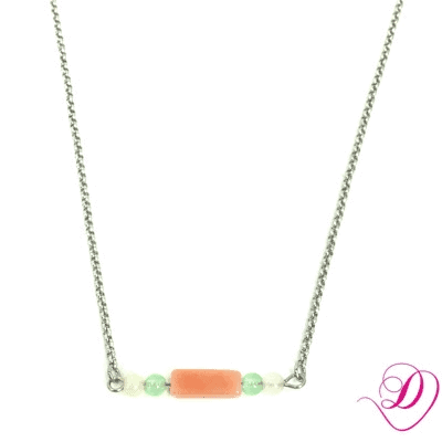 Stainless steel ketting met natuursteen kralen salmon pink zilver