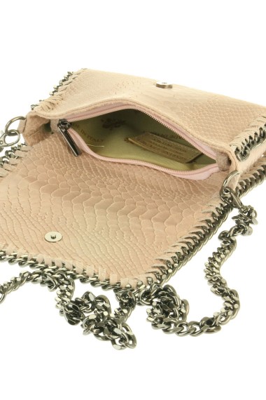 Luxe lederen schoudertas snakeprint vintage roze