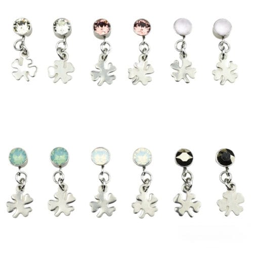 Oorbellen klavertje 4 en Swarovski zilver1