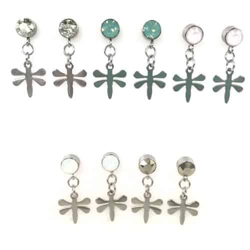 Stainless steel oorbellen Swarovski met libelle zilver Stainless steel oorbellen Swarovski met libelle zilver