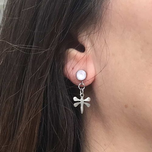 Stainless steel oorbellen Swarovski met libelle zilver