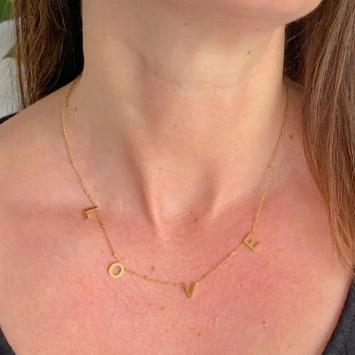 Stainless steel ketting met letters love goud