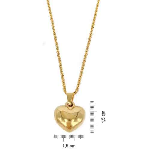 Stainless steel ketting bol hart goud met afmeting