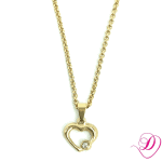 Stainless steel ketting open hartje en steentje goud