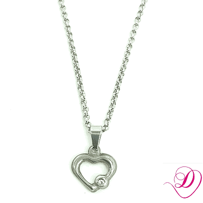 Stainless steel ketting open hartje en steentje zilver