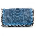 Luxe lederen schoudertas snake print demin blue