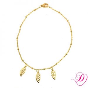 Stainless steel enkelbandje dots en blaadjes goud