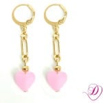 Oorbellen crystal hart light pink goud