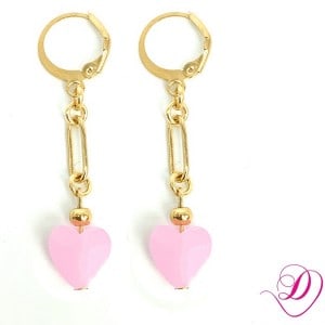 Oorbellen crystal hart light pink goud