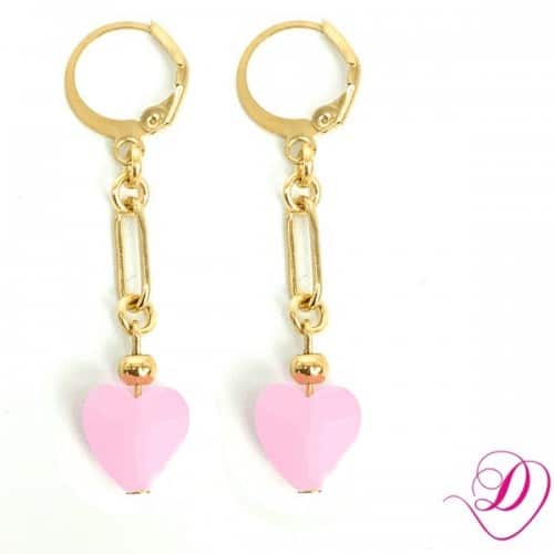 Oorbellen crystal hart light pink goud