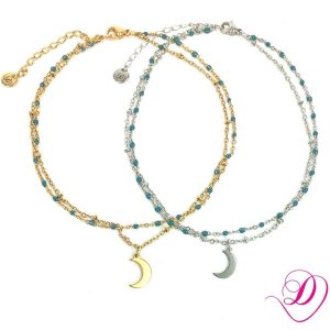 Stainless steel enkelbandje dubble dots en bedel Maan goud of zilver