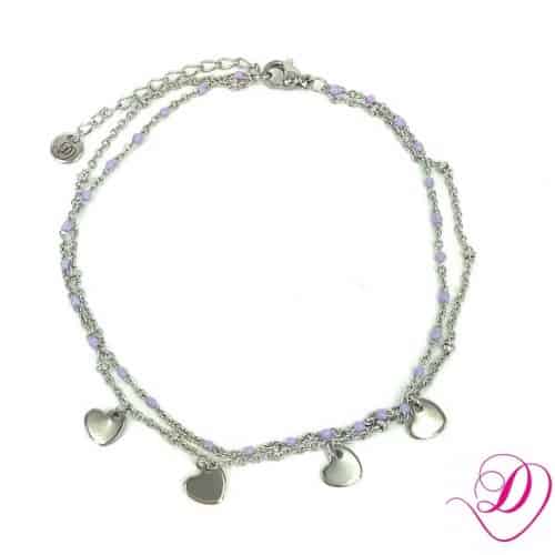 Stainless steel enkelbandje dubble dots hartjes zilver