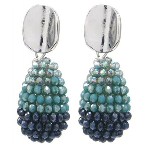 Oorbellen druppel facetkraaltjes groenblauw zilver 600 nieuw