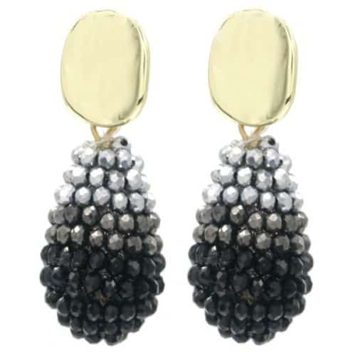 Oorbellen kraaltjes druppel grijszwart en goud Oorbellen kraaltjes druppel grijszwart en goud