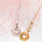 Ketting hexagon hartje goud en zilver