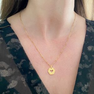 Ketting hexagon hartje goud