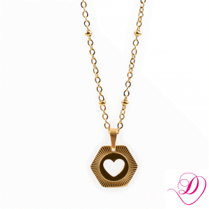 Ketting hexagon hartje goud