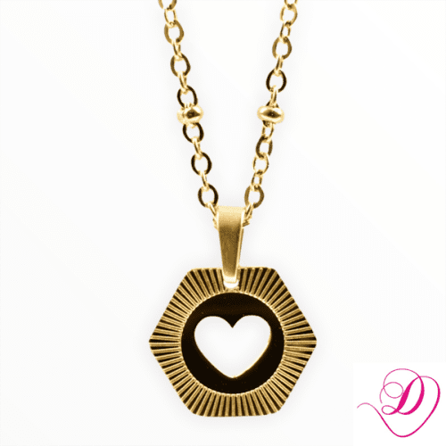 Ketting hexagon hartje goud
