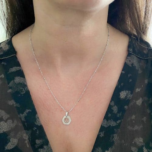 Ketting hexagon hartje zilver