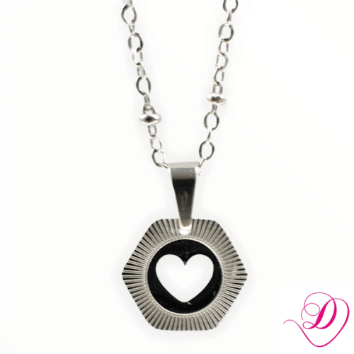 Ketting hexagon hartje zilver