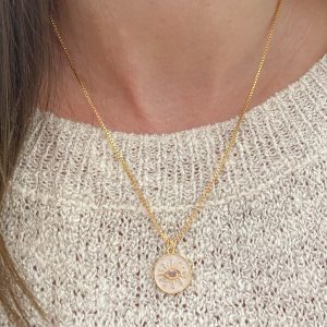 Ketting ronde hanger eye parelmoer wit goud 600