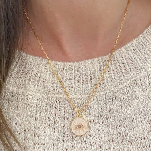Ketting ronde hanger eye parelmoer wit goud 600