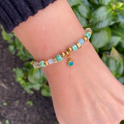 Armband Aventurijn kwarts en grieks keramiek groen goud