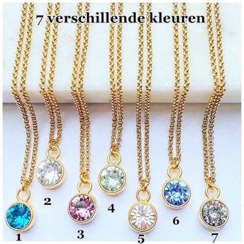 Gouden ketting met Swarovski hanger 7 verschillende kleuren