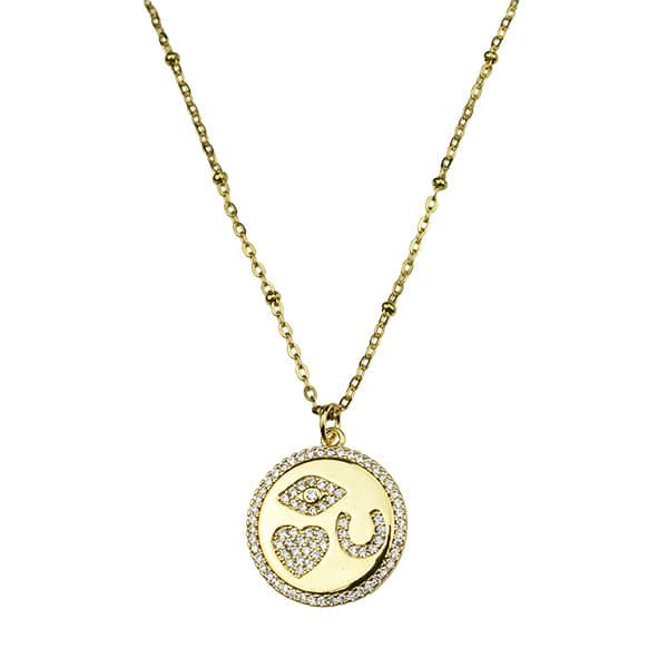 Ketting-ronde-hanger-geluk-en-liefde-strass-steentjes-goud