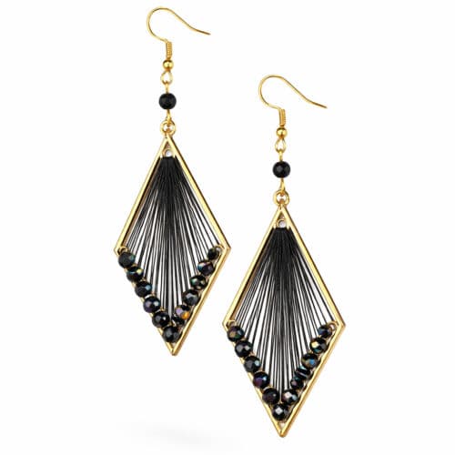 Oorbellen ruit facetkralen zwart goud