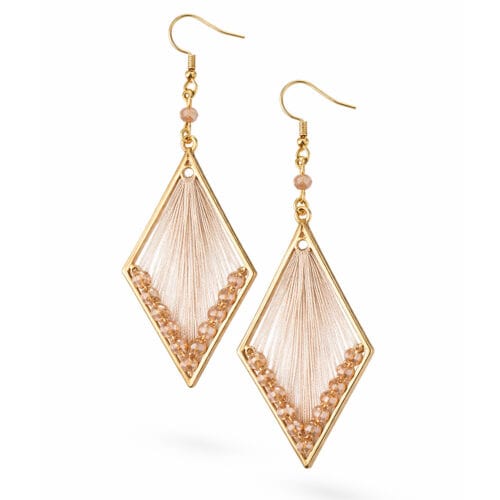 Oorbellen ruit met facetkralen champagne goud