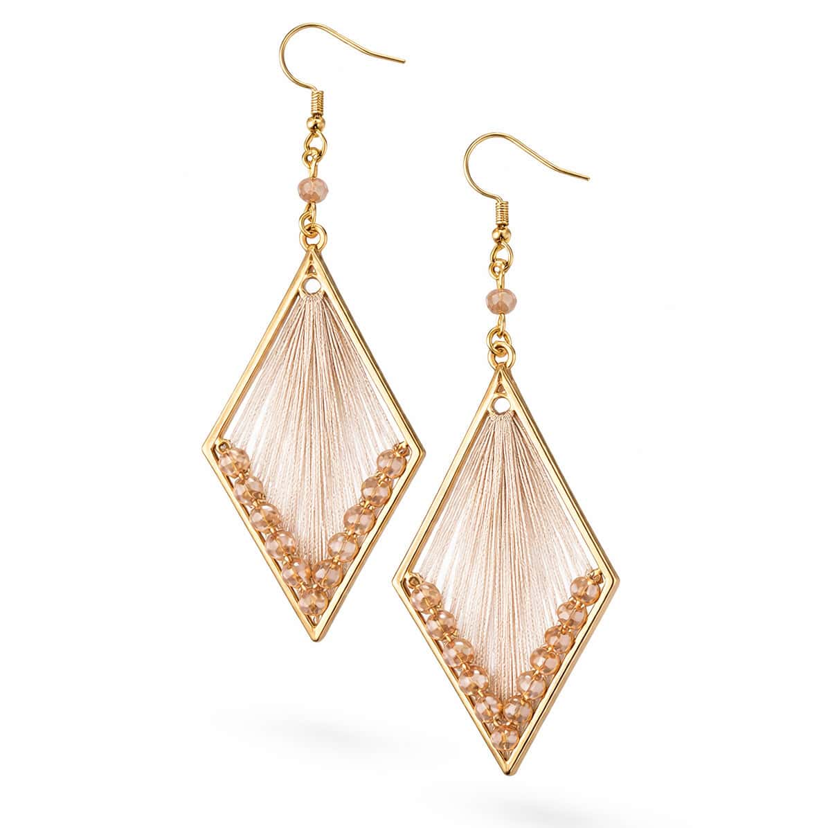 Oorbellen ruit met facetkralen champagne goud