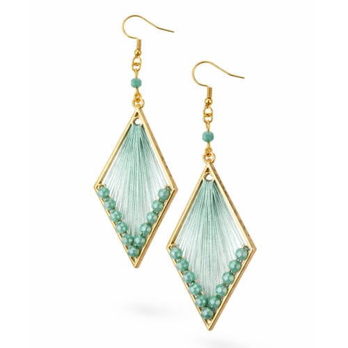 Oorbellen ruit met facetkralen groen goud