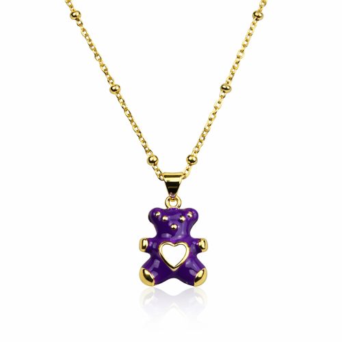 Kinderketting met paars beertje goudkleurig