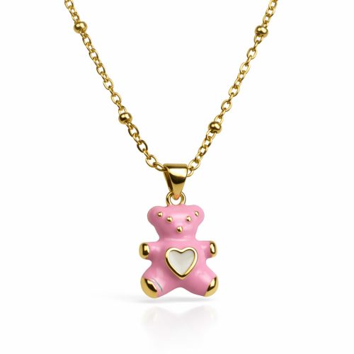 Kinderketting met roze beertje goudkleurig