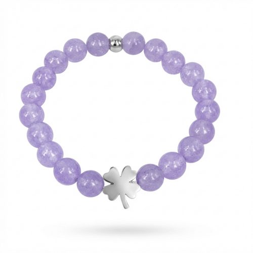 Paarse Jade armband met klavertje