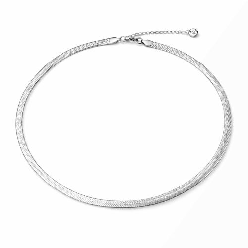 Visgraat ketting plat zilverkleurig