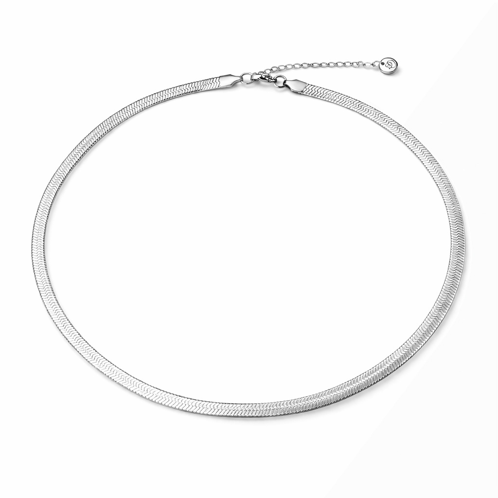 Visgraat ketting plat zilverkleurig