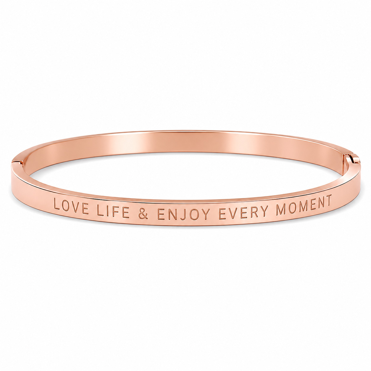 Bangle armband quote Love Life and Enjoy every Moment stainless steel roségoud