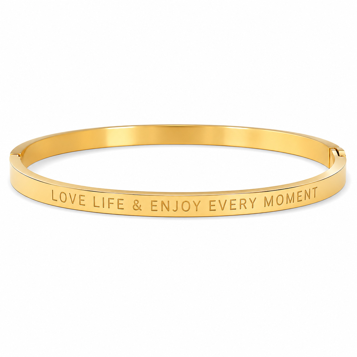 Goudkleurige bangle quote armband Love Life and Enjoy Every Moment stainless steel