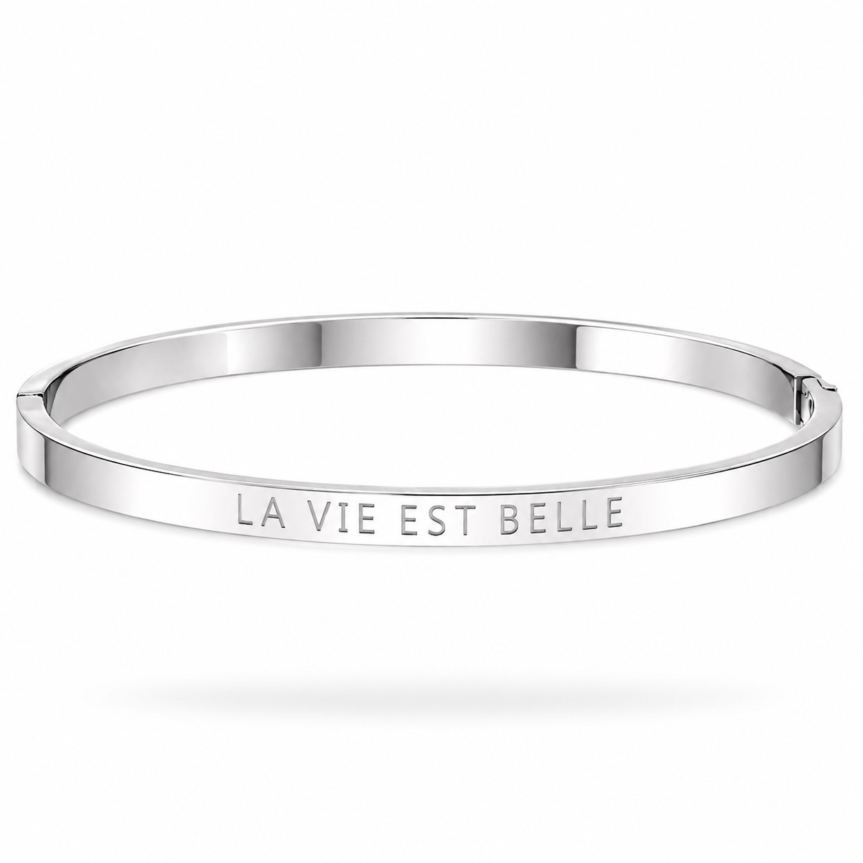 ZIlverkleurige bangle tekst armband La Vie Est Belle stainless steel