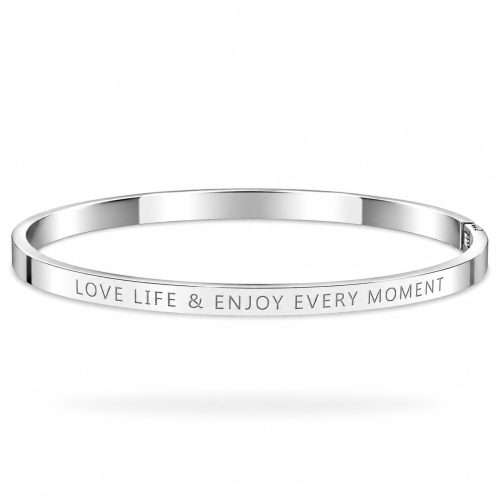 ZIlverkleurige bangle tekst armband Love Life and Enjoy Every Moment stainless steel