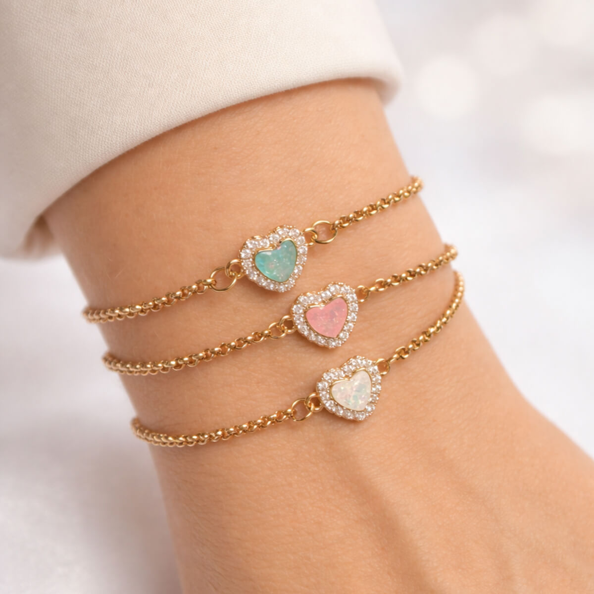 Armbandenset met kristallen hartjes goud Daisy's Collection