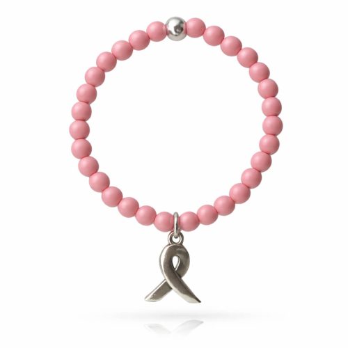 Pink Ribbon roze kralenarmband met zilverkleurige bedel