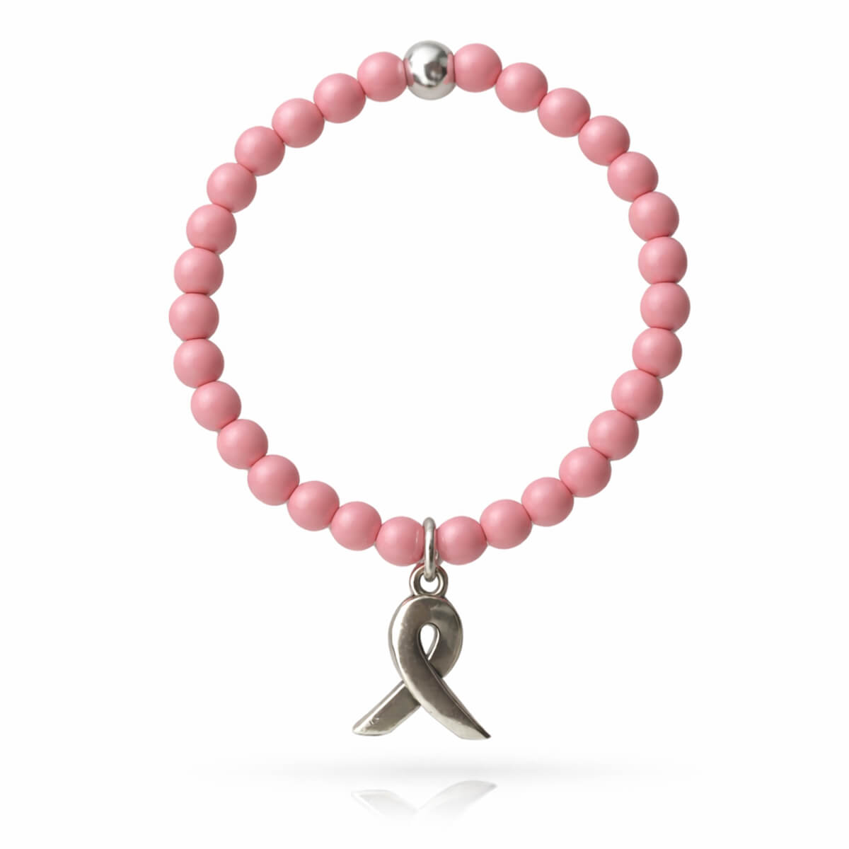 Pink Ribbon roze kralenarmband met zilverkleurige bedel