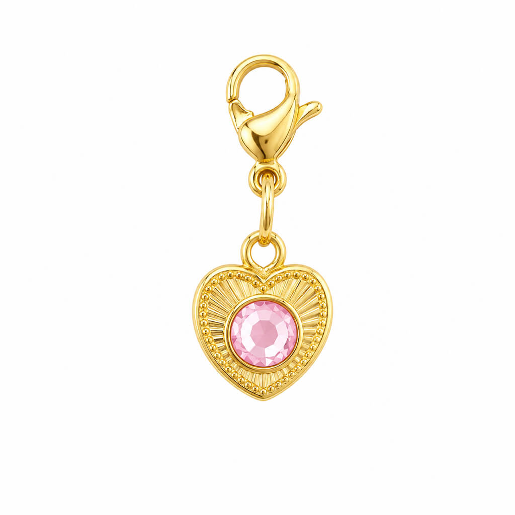 Bedel hartje roze Preciosa steentje stainless steel goud