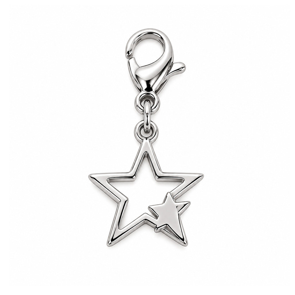 Bedel open ster met kleine ster zilver